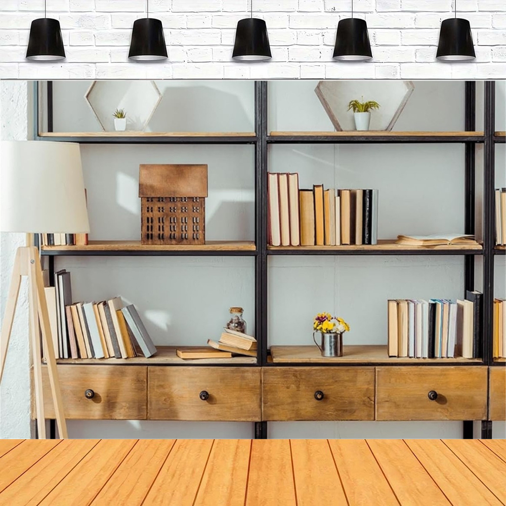 Home Office Background For Zoom - Living Room Bookshelf Backdrop Empty Room