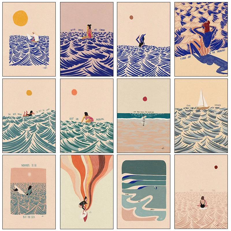 Home Office Minimalist - Nordic Minimalistic Art Surfing Paddling Swimming