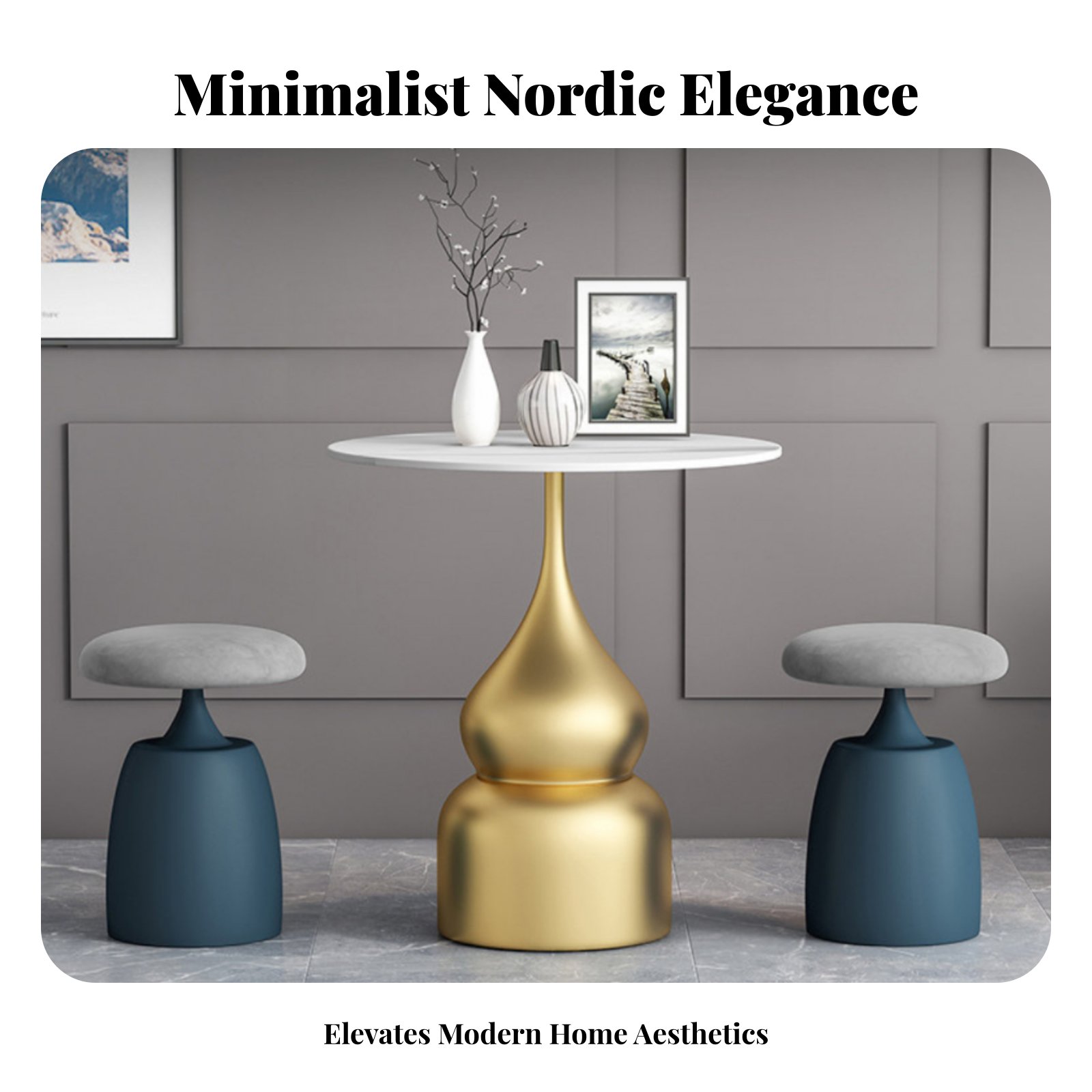 Home Office Minimalist - Round Upholstered Pouf Light Luxury Vanity