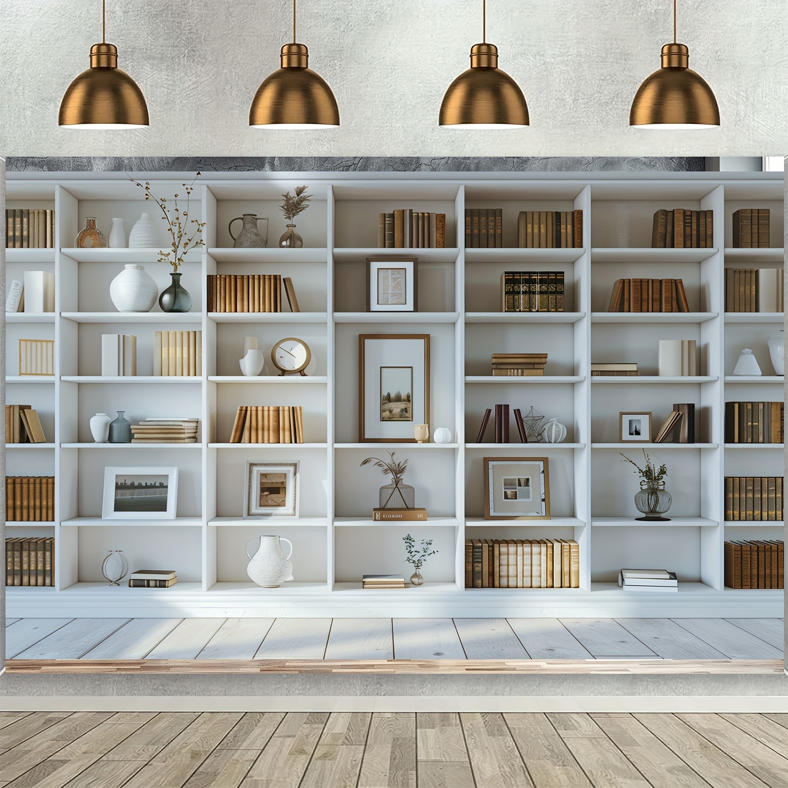 1pc White Bookshelf background - مراجعة Home Office Background For Zoom وسعره