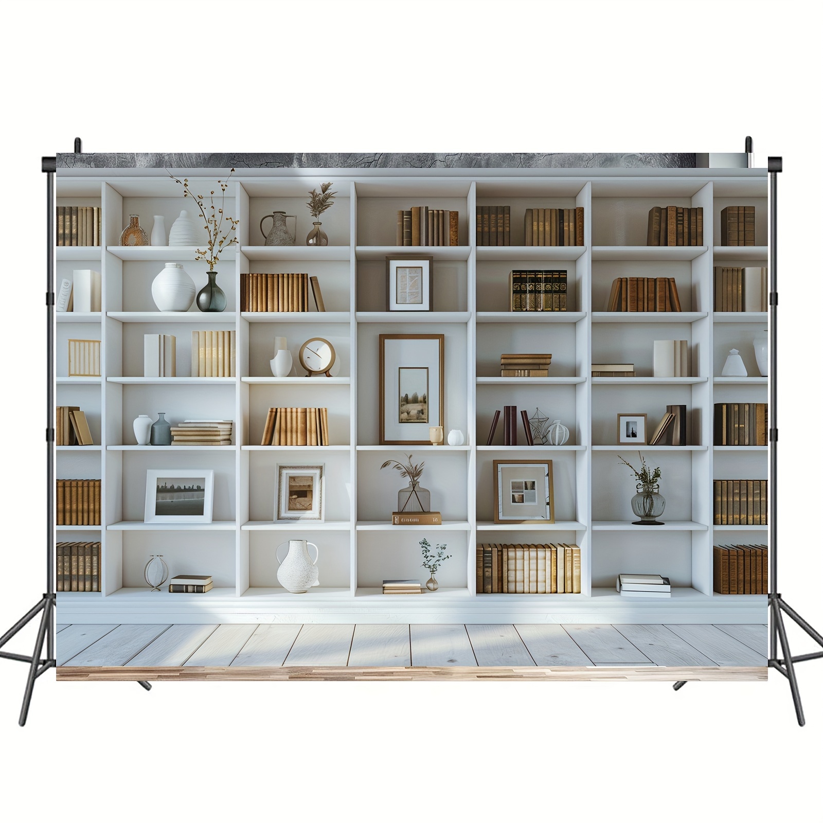 1pc White Bookshelf background - مراجعة Home Office Background For Zoom وسعره