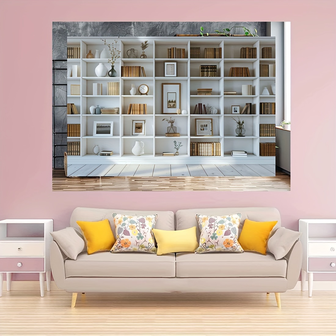 1pc White Bookshelf background - مراجعة Home Office Background For Zoom وسعره