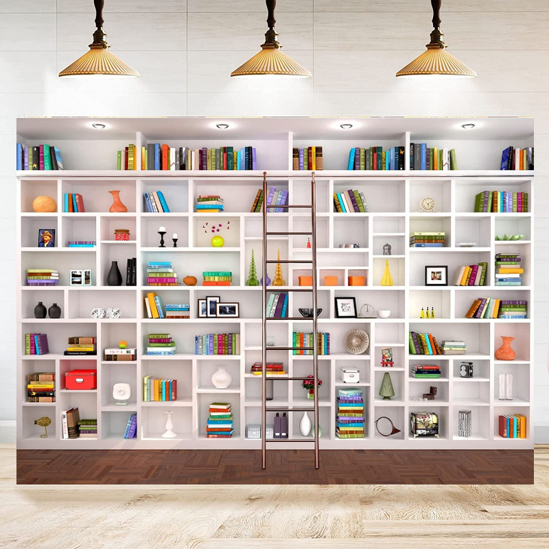 White Bookshelf Photography Ba - مراجعة Home Office Background For Zoom وسعره