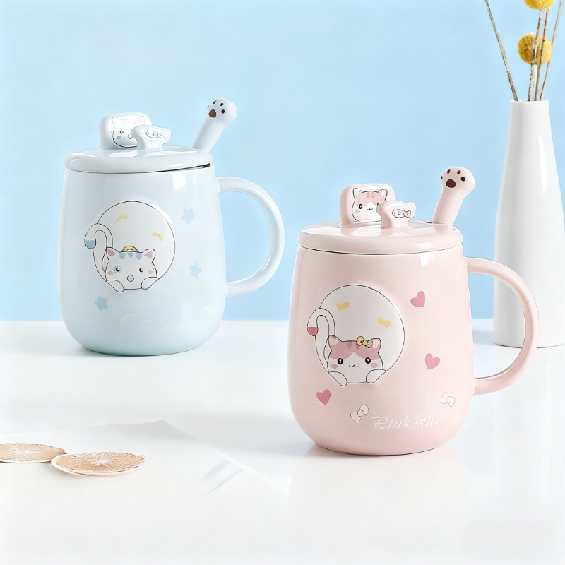 Cat-themed ceramic mug with li - مراجعة Home Or Office Use وسعره