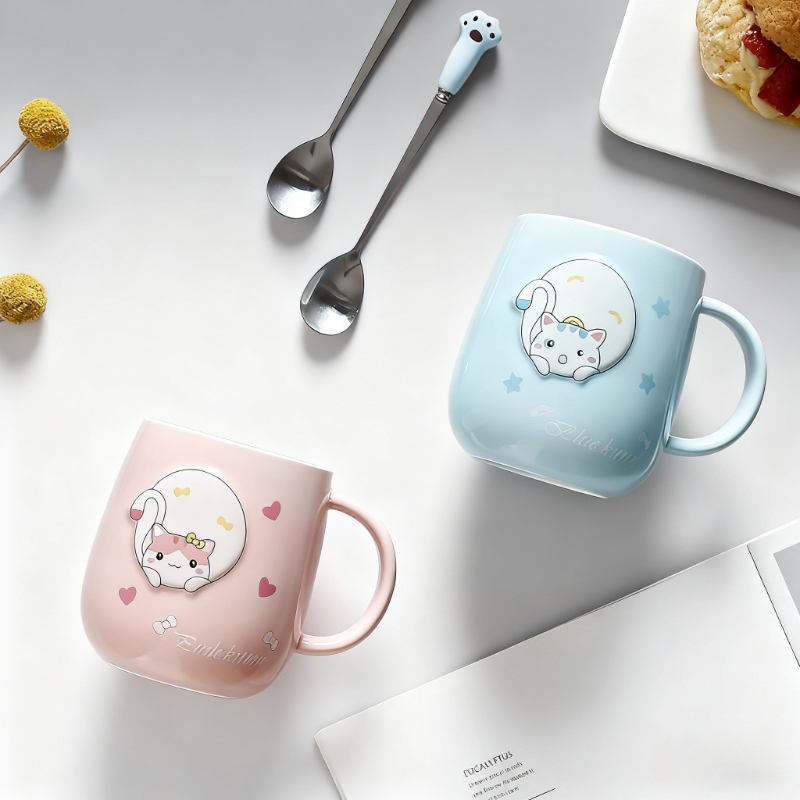 Cat-themed ceramic mug with li - مراجعة Home Or Office Use وسعره