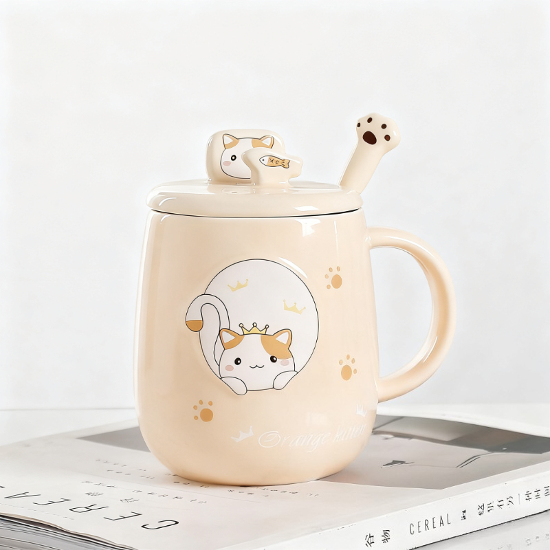 Cat-themed ceramic mug with li - مراجعة Home Or Office Use وسعره