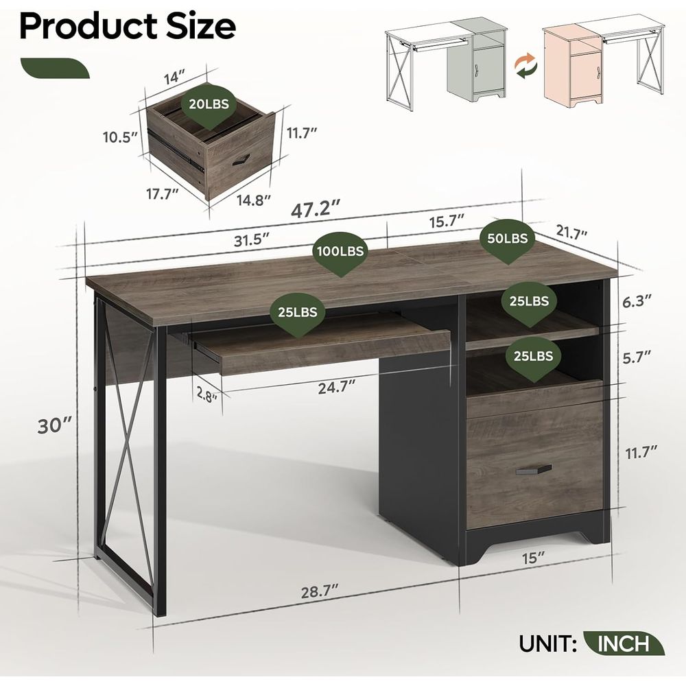 47 Industrial Style Desk with  - مراجعة Home Or Office Use وسعره